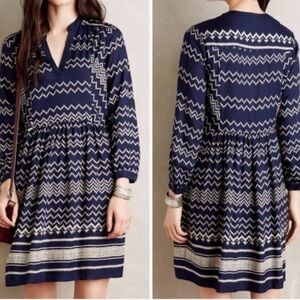 Anthropology - Holding Horses Navy and White Long Sleeve Dress - SIZE SMALL
